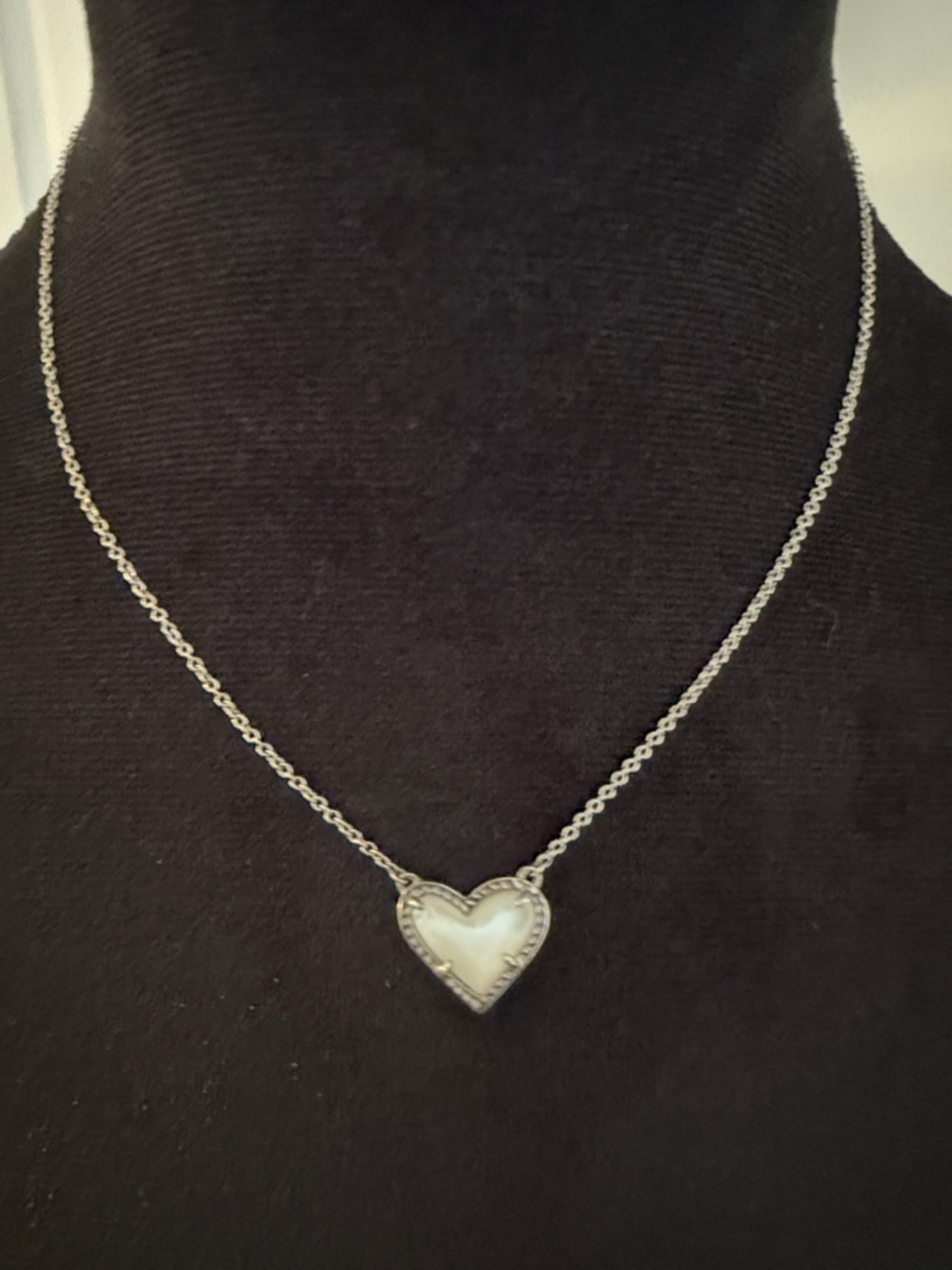 Kendra Scott Silver Heart Pendant Necklace with White Center